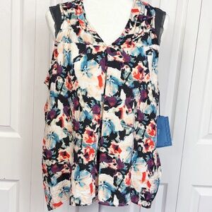 NWT Simply Vera Vera Wang Colorful Print Sleeveless Tie Back Blouse PXL